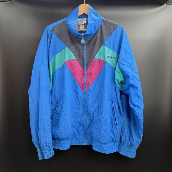 Adidas Vintage 90s Windbreaker Track Jacket Light Weight Coat Zipper Closure L - Picture 1 of 10